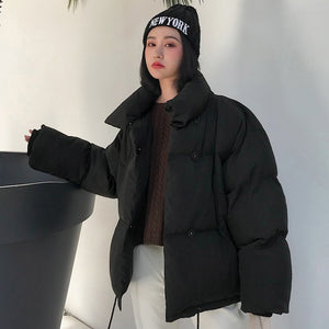 2019 Winter Autumn Women's Down Jacket  Loose Cotton Parka Female Stand-Up Collar Candy Color Outwear Short Winter Coats