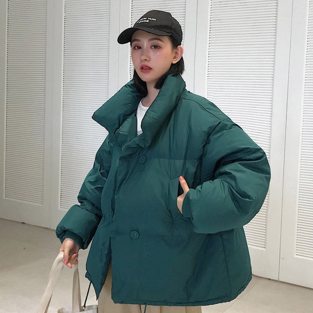 2019 Winter Autumn Women's Down Jacket  Loose Cotton Parka Female Stand-Up Collar Candy Color Outwear Short Winter Coats