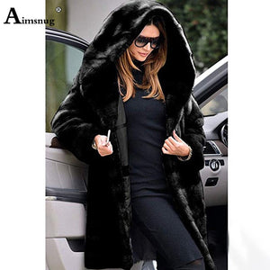 Plus Size 4XL 5XL Europe and America Medium Long Section Solid Pink Loose Plush Hooded Coat Faux Fur Winter Women Warm Jacket