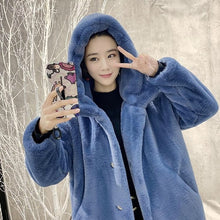 Load image into Gallery viewer, Vangull Winter Women High Quality Faux Rabbit Fur Coat Luxury Long Fur Coat Loose Hooded OverCoat Thick Warm Female Plush Coats