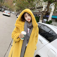 Load image into Gallery viewer, Vangull Winter Women High Quality Faux Rabbit Fur Coat Luxury Long Fur Coat Loose Hooded OverCoat Thick Warm Female Plush Coats
