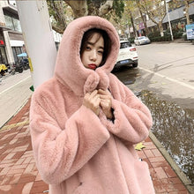 Load image into Gallery viewer, Vangull Winter Women High Quality Faux Rabbit Fur Coat Luxury Long Fur Coat Loose Hooded OverCoat Thick Warm Female Plush Coats