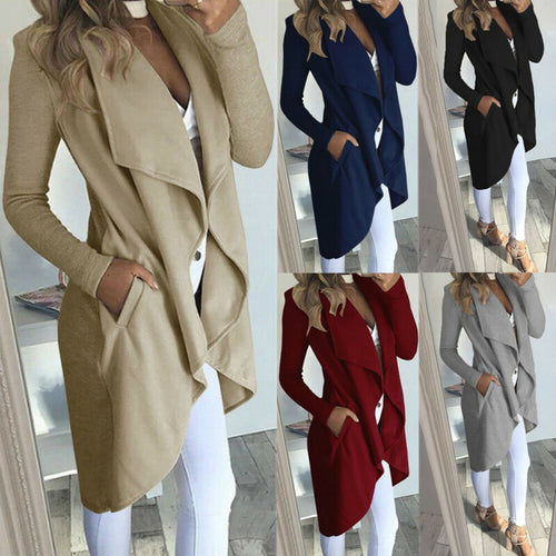 2019 Womens Long Sleeve Trench Coat Ladies Cardigan Overcoat Jumper Plus Size XXL Autumn Winter Fashion Clothes