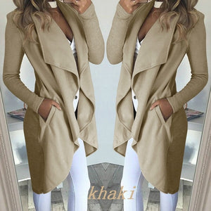 2019 Womens Long Sleeve Trench Coat Ladies Cardigan Overcoat Jumper Plus Size XXL Autumn Winter Fashion Clothes