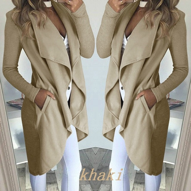 2019 Womens Long Sleeve Trench Coat Ladies Cardigan Overcoat Jumper Plus Size XXL Autumn Winter Fashion Clothes