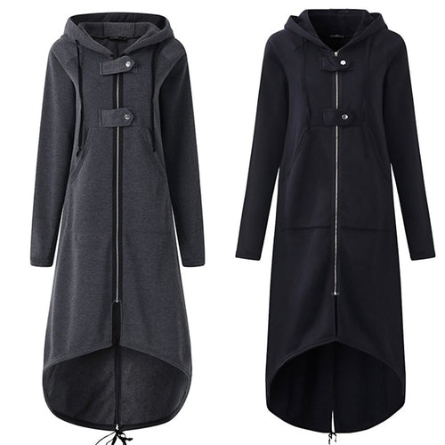 2020 Women Autumn Fashion Coat Long Sleeve Black Hooded Trench Coat Female Autumn Hooded Zipper Overcoat Long Trench Coat