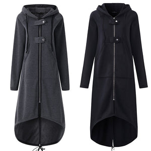 2020 Women Autumn Fashion Coat Long Sleeve Black Hooded Trench Coat Female Autumn Hooded Zipper Overcoat Long Trench Coat