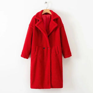 Winter red pink teddy coat women faux fur coat vintage Thick Warm long winter coat women teddy jacket lady Lambswool outwear