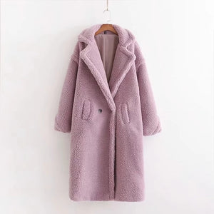 Winter red pink teddy coat women faux fur coat vintage Thick Warm long winter coat women teddy jacket lady Lambswool outwear