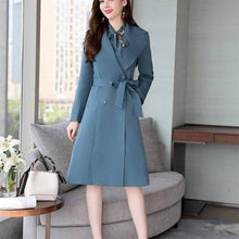Load image into Gallery viewer, Spring Autumn Trench Coat Slim OL Ladies Trench Coat And Dress Long Women Windbreakers Plus Size Two Pieces Women Sets Outwears