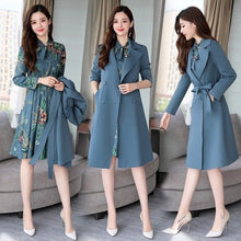 Load image into Gallery viewer, Spring Autumn Trench Coat Slim OL Ladies Trench Coat And Dress Long Women Windbreakers Plus Size Two Pieces Women Sets Outwears