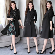 Load image into Gallery viewer, Spring Autumn Trench Coat Slim OL Ladies Trench Coat And Dress Long Women Windbreakers Plus Size Two Pieces Women Sets Outwears