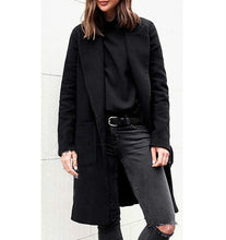 Load image into Gallery viewer, 2019 Winter Black Coat For Women Wide Lapel Pocket  Woollen Cloth &amp; Polyester Wool Blend Coat Oversize Long Trench Coats Outwear