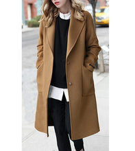 Load image into Gallery viewer, 2019 Winter Black Coat For Women Wide Lapel Pocket  Woollen Cloth &amp; Polyester Wool Blend Coat Oversize Long Trench Coats Outwear