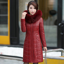 Load image into Gallery viewer, Plus Size Women Long Leather Overcoat Winter 2019 Mother Sheepskin Coat Thicken Warm Fur Hooded Jacket Outerwear Female