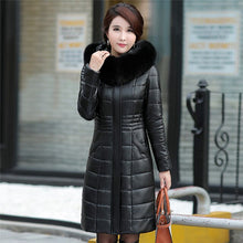 Load image into Gallery viewer, Plus Size Women Long Leather Overcoat Winter 2019 Mother Sheepskin Coat Thicken Warm Fur Hooded Jacket Outerwear Female