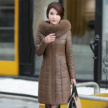 Load image into Gallery viewer, Plus Size Women Long Leather Overcoat Winter 2019 Mother Sheepskin Coat Thicken Warm Fur Hooded Jacket Outerwear Female