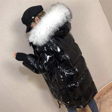 Load image into Gallery viewer, Fitaylor Real Natural Fur Patent Leather Winter Jacket Women Thicken Long Down Parka Hooded Female Duck Down Waterproof Coat