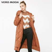 Load image into Gallery viewer, Vero Moda new hooded detachable sleeve side zipper plaid long down jacket women | 318312502
