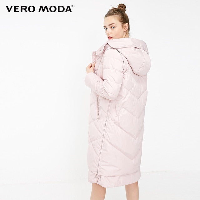 Vero Moda new hooded detachable sleeve side zipper plaid long down jacket women | 318312502