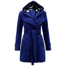 Load image into Gallery viewer, Winter Women Jacket New Casual Solid Color Hooded Coat Belt Double-breasted Dense Mid-long Thick Coat Long Jacket Women S-3XL