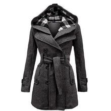 Load image into Gallery viewer, Winter Women Jacket New Casual Solid Color Hooded Coat Belt Double-breasted Dense Mid-long Thick Coat Long Jacket Women S-3XL