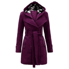 Load image into Gallery viewer, Winter Women Jacket New Casual Solid Color Hooded Coat Belt Double-breasted Dense Mid-long Thick Coat Long Jacket Women S-3XL