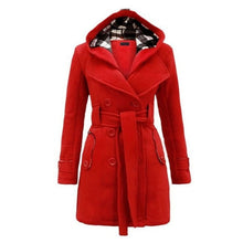 Load image into Gallery viewer, Winter Women Jacket New Casual Solid Color Hooded Coat Belt Double-breasted Dense Mid-long Thick Coat Long Jacket Women S-3XL