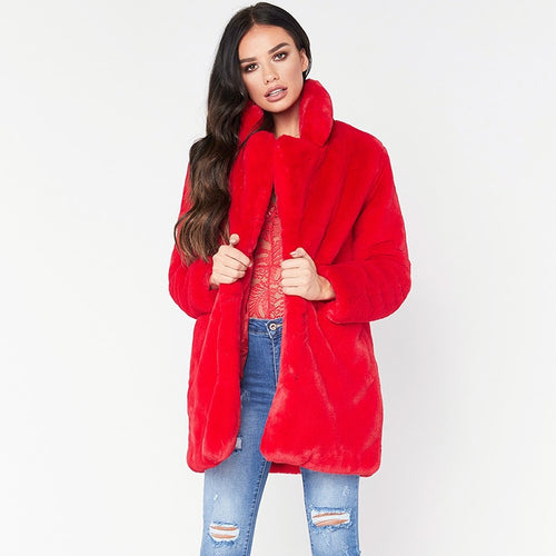 FHILLINUO long women's faux fur coat hot sale casual  solid loose soft rabbit fur outwear for female 7 color to choose