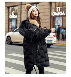 2019 New Winter Women Big Fur Collar Oversize Down Long Coat Female Thick Warm Hooded White Duck Down Jacket Parka