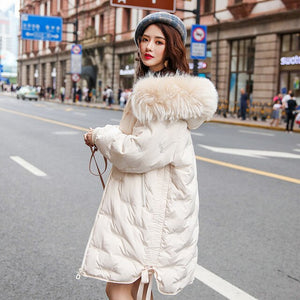 2019 New Winter Women Big Fur Collar Oversize Down Long Coat Female Thick Warm Hooded White Duck Down Jacket Parka