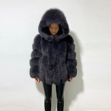 Load image into Gallery viewer, rf1991 Winter Fashion Fox Fur Coat with Big Hood Super Warm Genuine Leather Woman&#39;s Real Fur Jacket for Russian Market