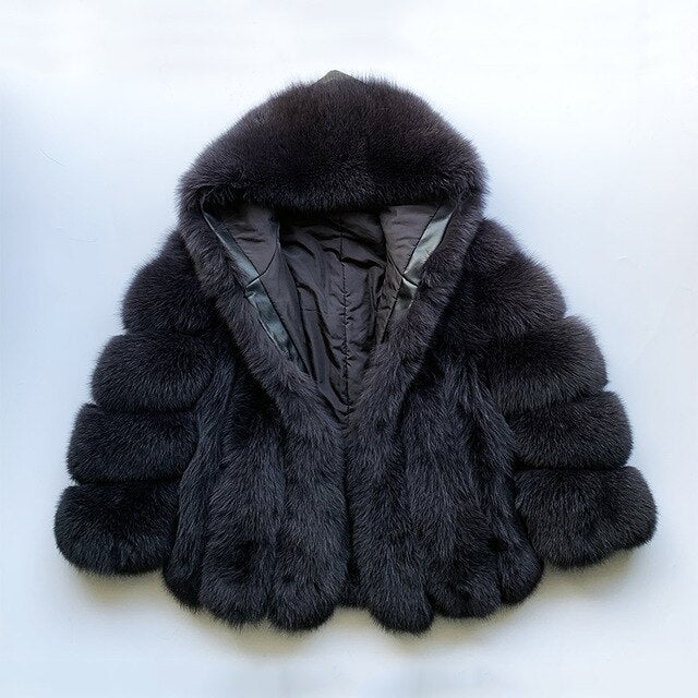rf1991 Winter Fashion Fox Fur Coat with Big Hood Super Warm Genuine Leather Woman's Real Fur Jacket for Russian Market