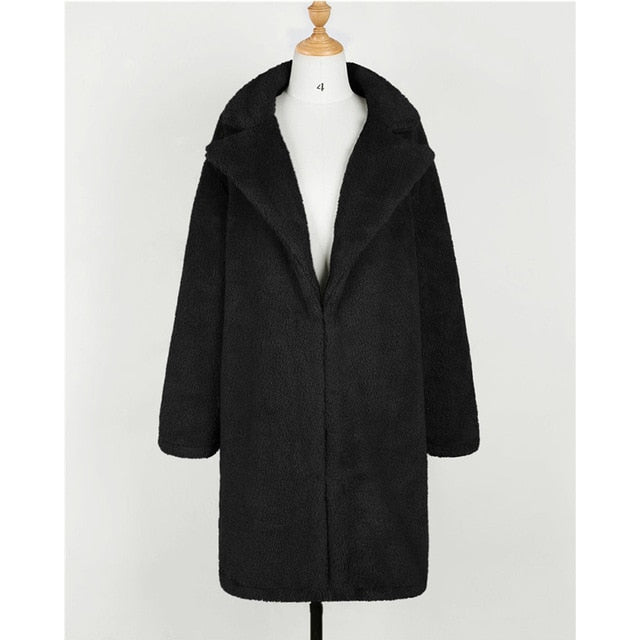 Fashion Long Faux Fur Coat Women Autumn Winter Warm Soft Teddy Coat Outwear Casual Fur Jacket Female Pocket Overcoat
