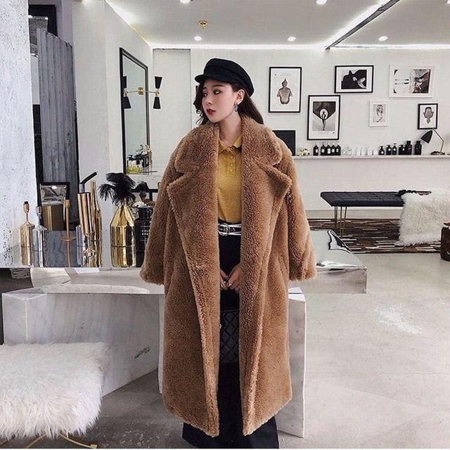 Faux Fur Coat Women 2019 Casual Furry Plus Size Thick Warm Jacket Long Faux Fur Teddy Coat Winter Coat Women casaco feminino