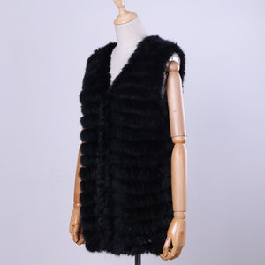 2019 New Women's Genuine Rabbit Fur Vest Hand Knitted Fur Gilet Lady Natural Fur Waistcoat Sleeveless Real Fur Coat Jacket