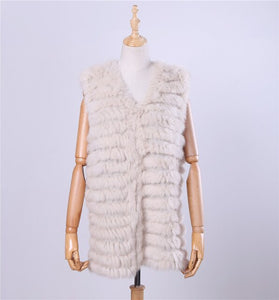 2019 New Women's Genuine Rabbit Fur Vest Hand Knitted Fur Gilet Lady Natural Fur Waistcoat Sleeveless Real Fur Coat Jacket