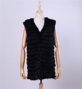 2019 New Women's Genuine Rabbit Fur Vest Hand Knitted Fur Gilet Lady Natural Fur Waistcoat Sleeveless Real Fur Coat Jacket