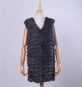 2019 New Women's Genuine Rabbit Fur Vest Hand Knitted Fur Gilet Lady Natural Fur Waistcoat Sleeveless Real Fur Coat Jacket