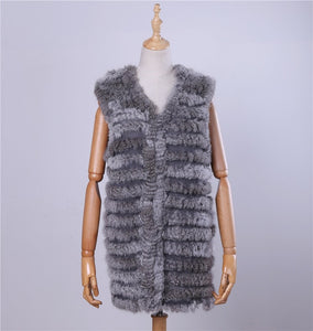 2019 New Women's Genuine Rabbit Fur Vest Hand Knitted Fur Gilet Lady Natural Fur Waistcoat Sleeveless Real Fur Coat Jacket