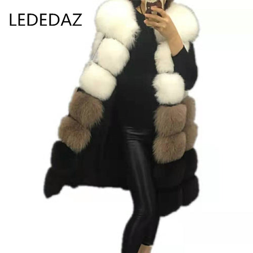 Fashion Streetwear Women Long Elegant Faux Fur Vest Coat Plus Sizes Warm Winter Furry Coat Casual Fake Fox Fur Vest Jacket S-3XL