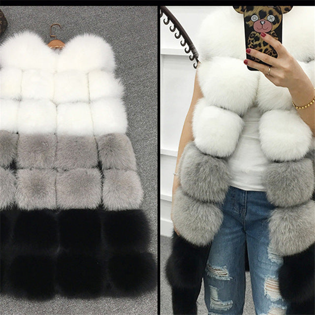Fashion Streetwear Women Long Elegant Faux Fur Vest Coat Plus Sizes Warm Winter Furry Coat Casual Fake Fox Fur Vest Jacket S-3XL
