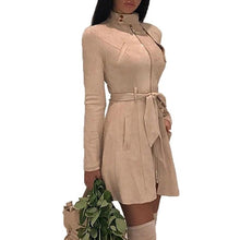 Load image into Gallery viewer, Women Fashion Coat Jacket Medium Long Suede Casual Slim Zipper Zipper, Pockets, Belt A-line Solid Windbreaker