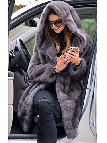 New woman fur 90cm Plus Size Women Clothing Winter Artificial Economy Mink Fur Coat with a Hood Luxury Fake Fur Coats