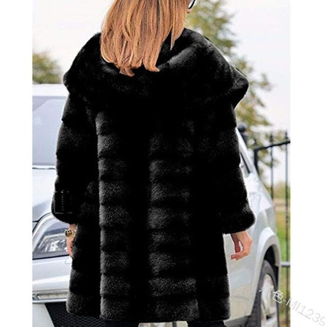 New woman fur 90cm Plus Size Women Clothing Winter Artificial Economy Mink Fur Coat with a Hood Luxury Fake Fur Coats