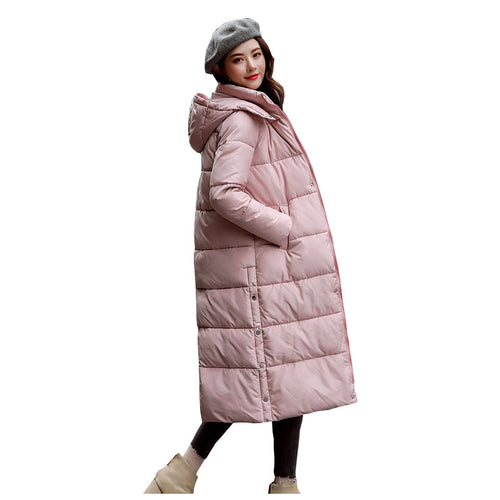Chic Women Long Hooded Bakery Winter Down Coat Heavy Jacket Oversize Thick Warm Cotton Padded Wadded Parkas Big Pocket