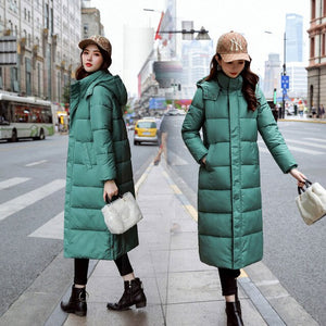 Chic Women Long Hooded Bakery Winter Down Coat Heavy Jacket Oversize Thick Warm Cotton Padded Wadded Parkas Big Pocket