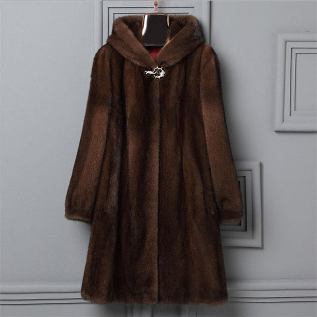 2020 Large Size 8XL=56 9XL=58 Faux Fur Coat Women Winter Thick Warm Overcoat Imitation Fur Hooded Mink Coat Hooded Jackets v1195