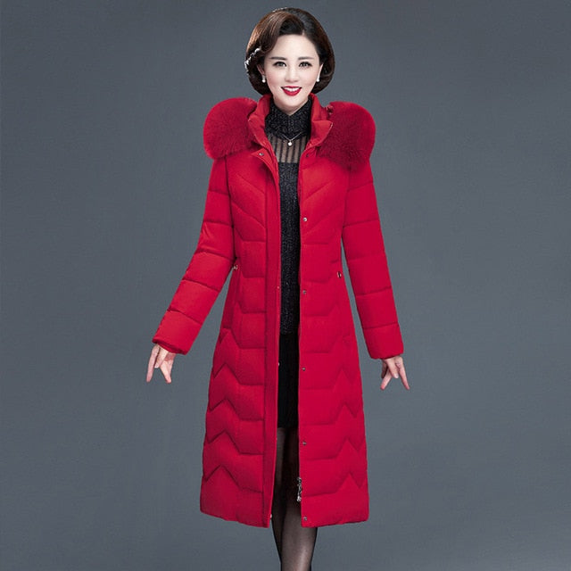 Women's Down Jacket Winter Fur Hooded Coat Long Thick Warm Oversize Female Jacket Down Coat Parka Slim Clothes Plus Size 7XL