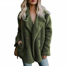 Load image into Gallery viewer, Teddy Coat Woman Lapel Faux Fur Coats Long Sleeve Fluffy Fake Fur Jackets Winter Thick Warm Female Pockets Plus Size Overcoat